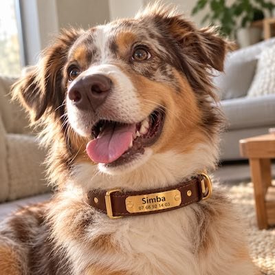 Chien portant un collier Milo & Narco personnalisé